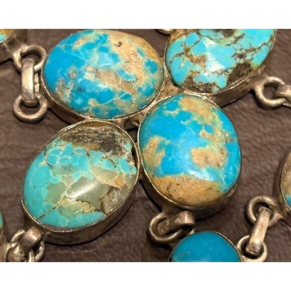 Vintage Sterling Silver Southwest Kingman? Turquoise Bib Statement Necklace 118g - Picture 13 of 14